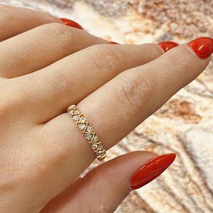 Diamond Band Scroll Work Milgrain Ring 14K Rose Gold 0.20Cttw Size 7.25